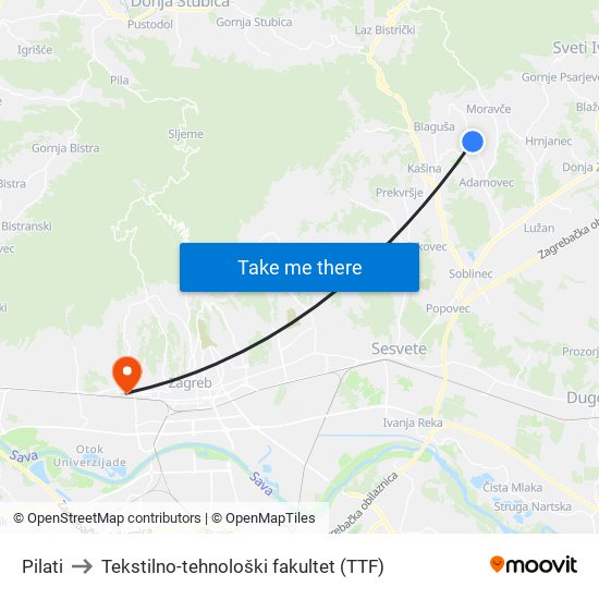 Pilati to Tekstilno-tehnološki fakultet (TTF) map