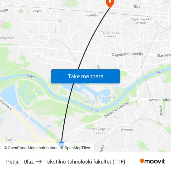 Petlja - Ulaz to Tekstilno-tehnološki fakultet (TTF) map
