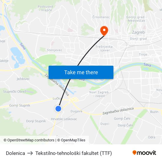 Dolenica to Tekstilno-tehnološki fakultet (TTF) map