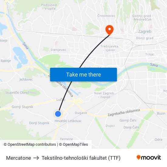 Mercatone to Tekstilno-tehnološki fakultet (TTF) map