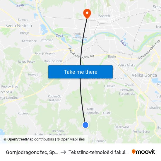 Gornjodragonožec, Spomenik to Tekstilno-tehnološki fakultet (TTF) map