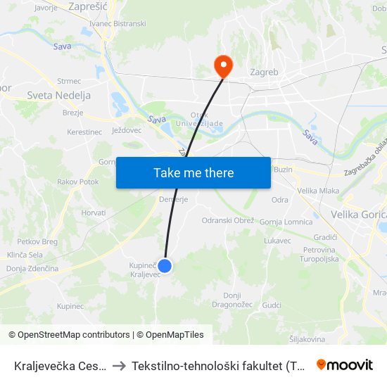 Kraljevečka Cesta to Tekstilno-tehnološki fakultet (TTF) map