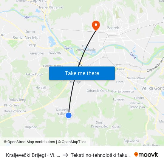 Kraljevečki Brijegi - Vi. Odvojak to Tekstilno-tehnološki fakultet (TTF) map