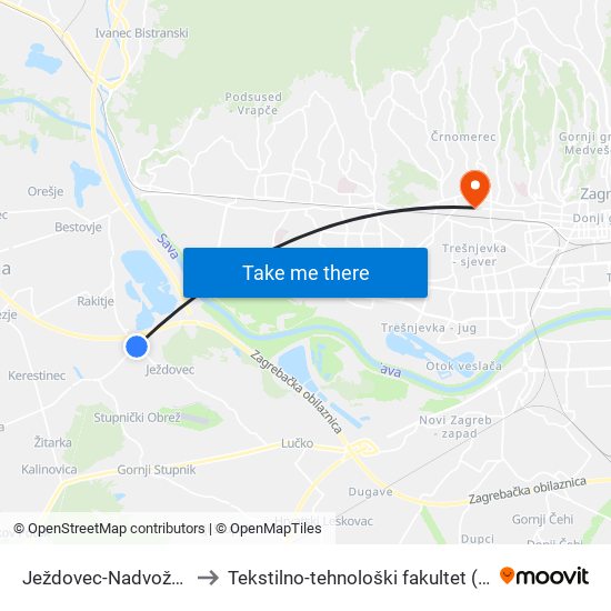 Ježdovec-Nadvožnjak to Tekstilno-tehnološki fakultet (TTF) map