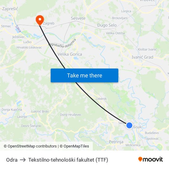 Odra to Tekstilno-tehnološki fakultet (TTF) map