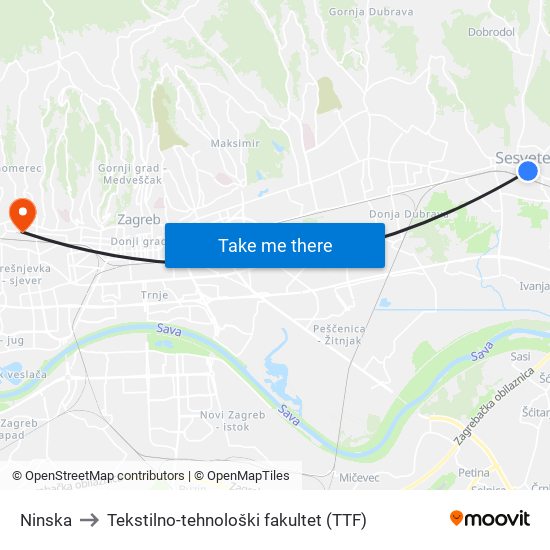 Ninska to Tekstilno-tehnološki fakultet (TTF) map