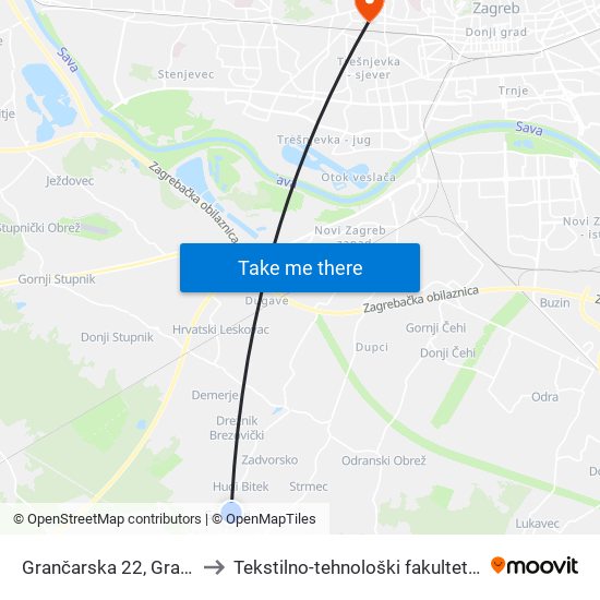 Grančarska 22, Grančari to Tekstilno-tehnološki fakultet (TTF) map