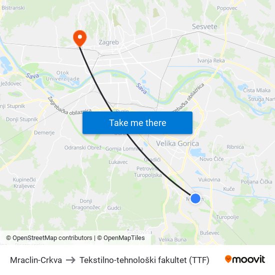 Mraclin-Crkva to Tekstilno-tehnološki fakultet (TTF) map