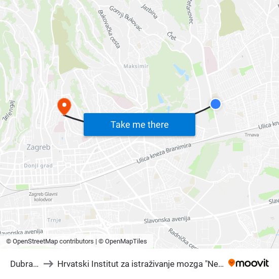 Dubrava to Hrvatski Institut za istraživanje mozga "Neuron" map