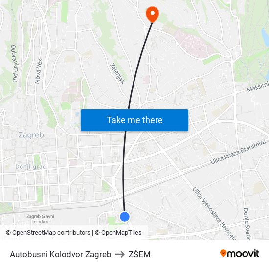 Autobusni Kolodvor Zagreb to ZŠEM map