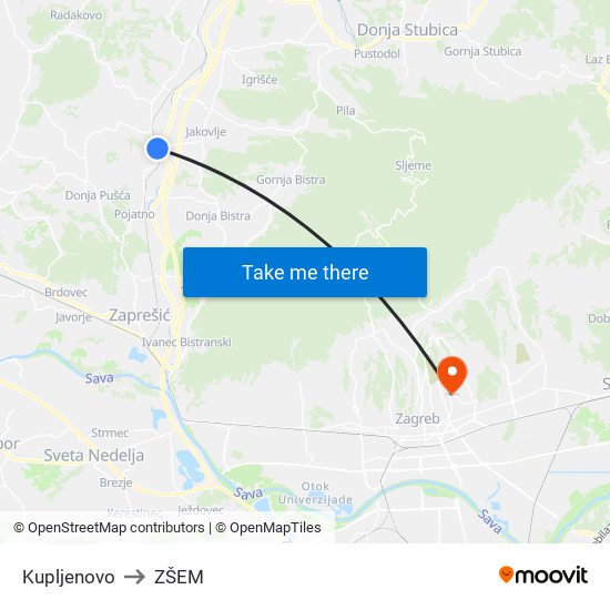 Kupljenovo to ZŠEM map