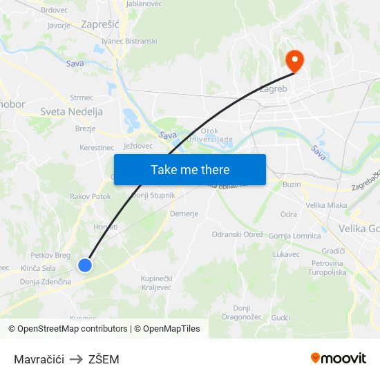 Mavračići to ZŠEM map