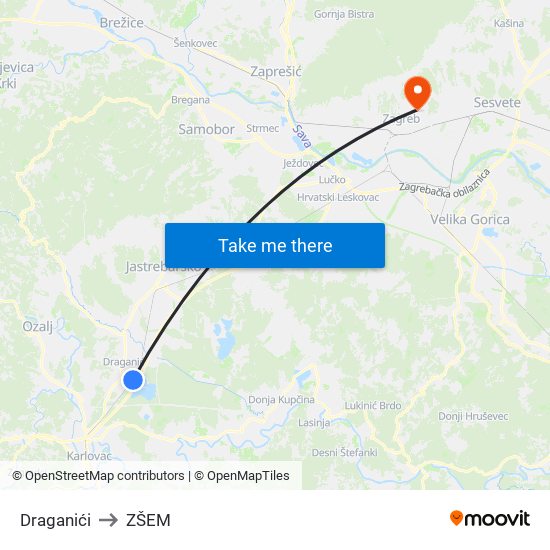 Draganići to ZŠEM map