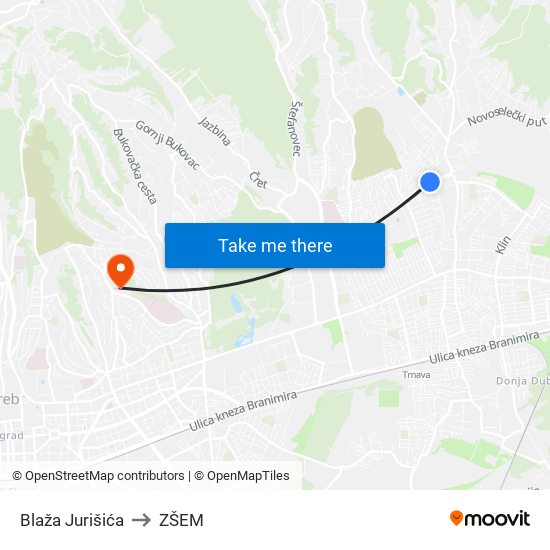 Blaža Jurišića to ZŠEM map