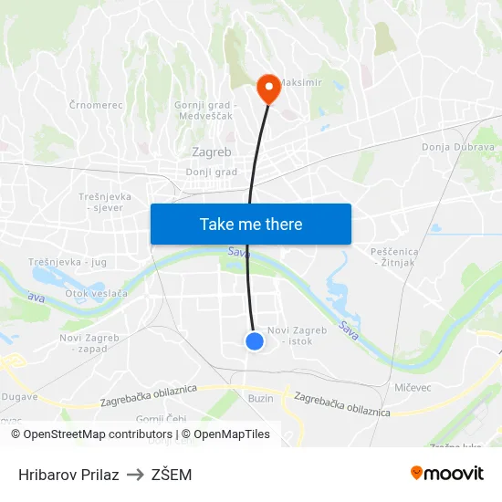 Hribarov Prilaz to ZŠEM map