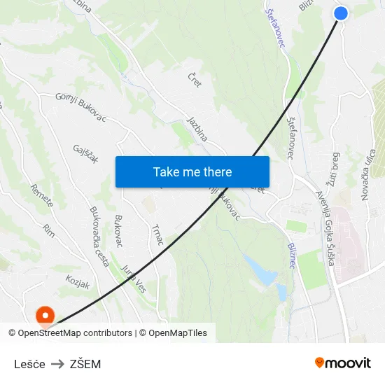 Lešće to ZŠEM map