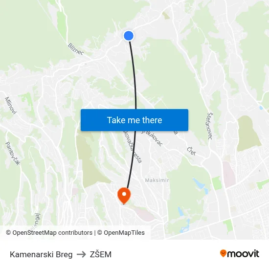 Kamenarski Breg to ZŠEM map
