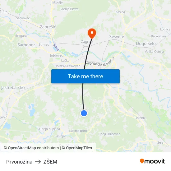 Prvonožina to ZŠEM map