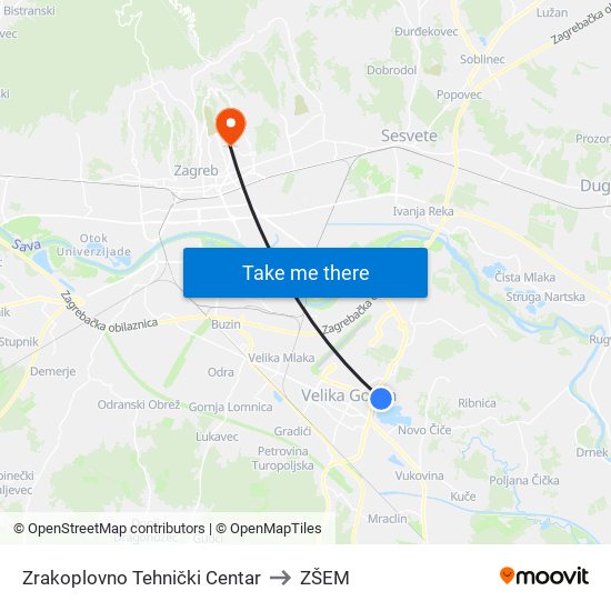 Zrakoplovno Tehnički Centar to ZŠEM map