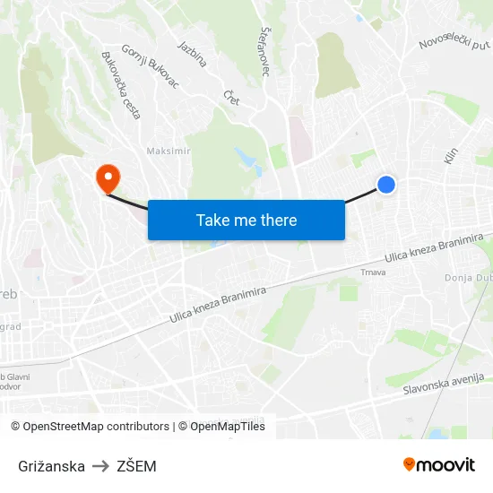 Grižanska to ZŠEM map