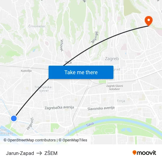 Jarun-Zapad to ZŠEM map