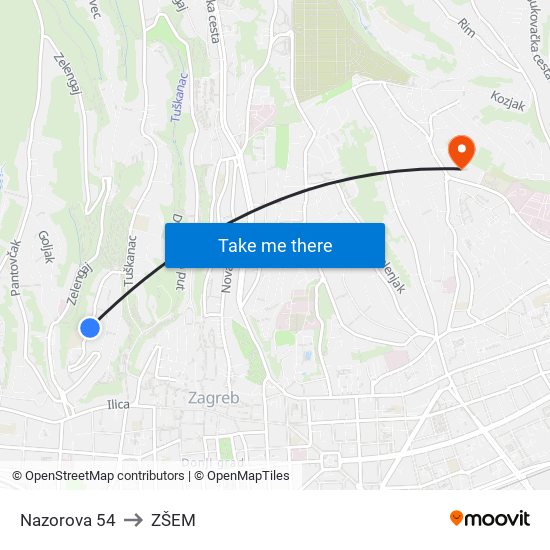 Nazorova 54 to ZŠEM map