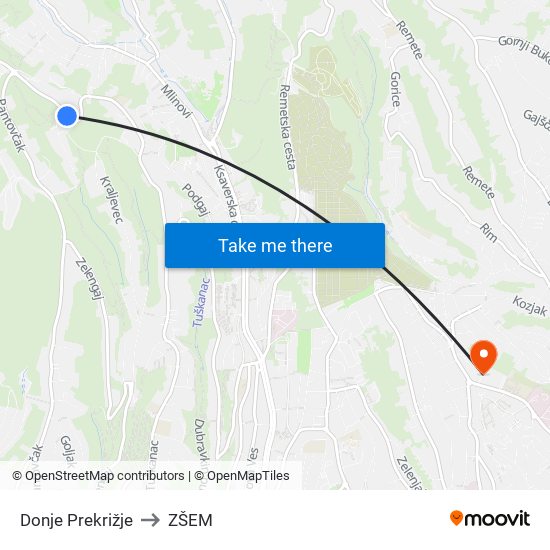 Donje Prekrižje to ZŠEM map