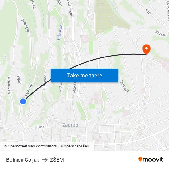 Bolnica Goljak to ZŠEM map