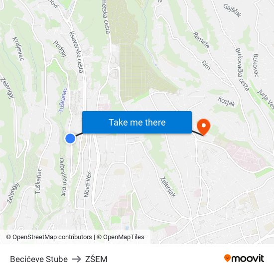 Becićeve Stube to ZŠEM map