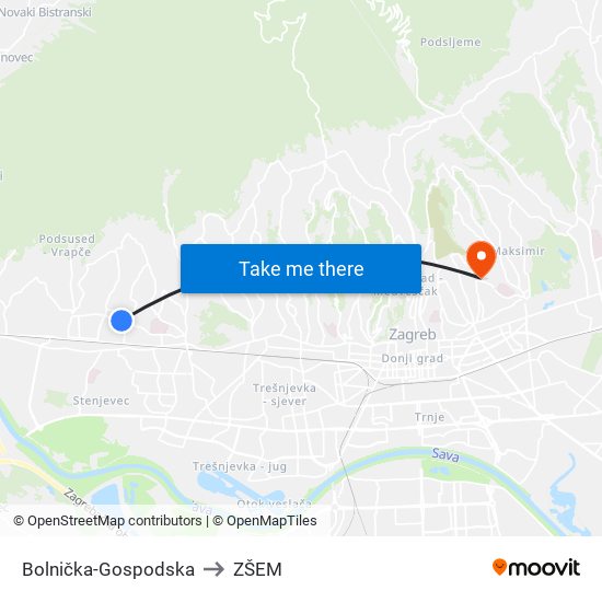 Bolnička-Gospodska to ZŠEM map