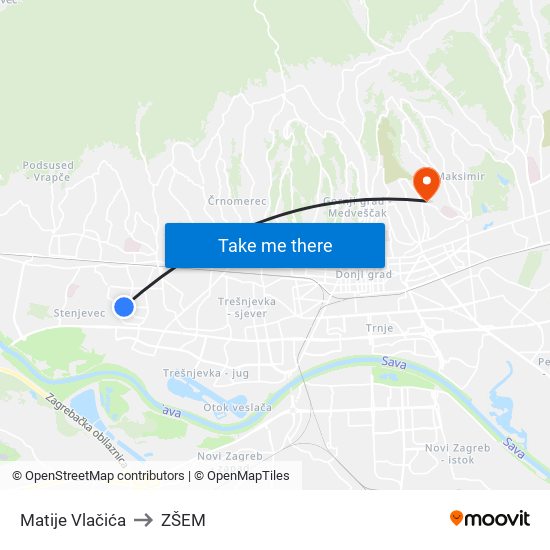 Matije Vlačića to ZŠEM map