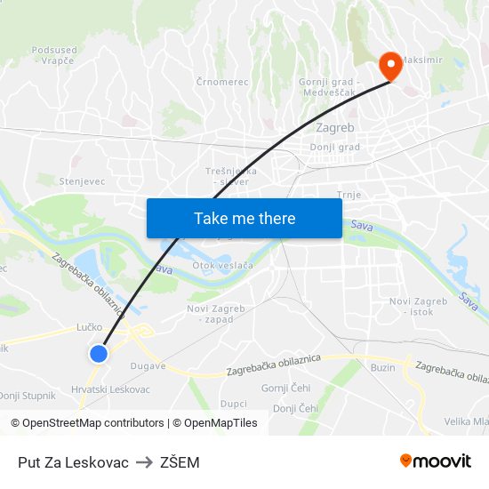 Put Za Leskovac to ZŠEM map