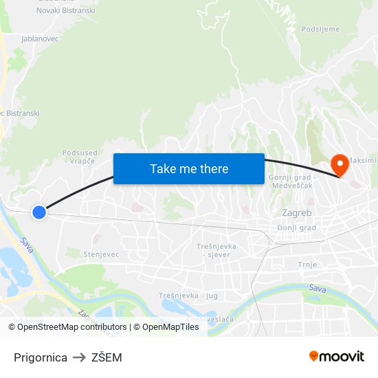 Prigornica to ZŠEM map