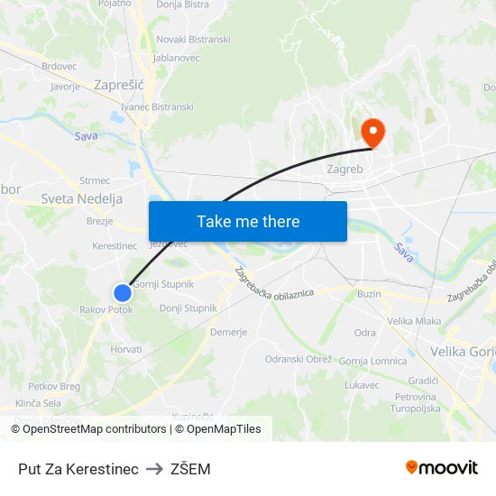 Put Za Kerestinec to ZŠEM map