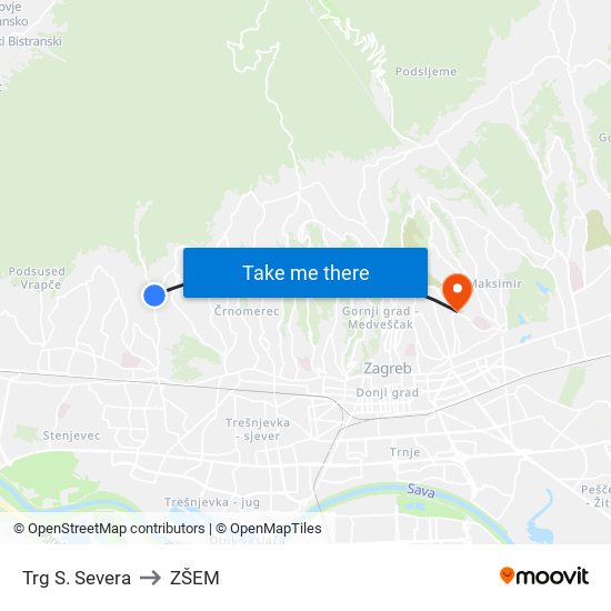 Trg S. Severa to ZŠEM map