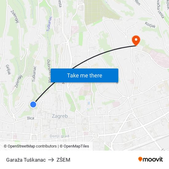 Garaža Tuškanac to ZŠEM map