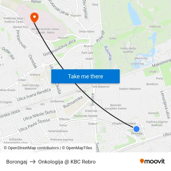 Borongaj to Onkologija @ KBC Rebro map