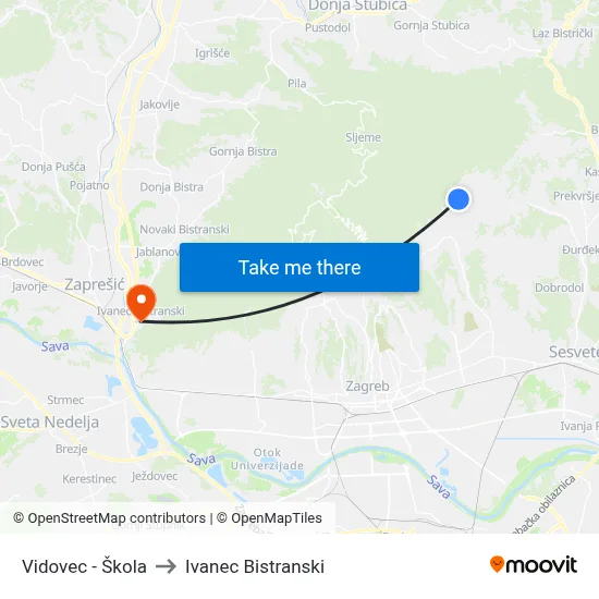 Vidovec - Škola to Ivanec Bistranski map