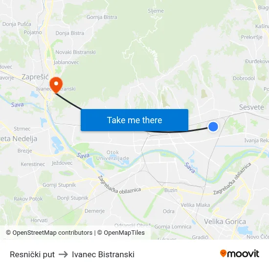 Resnički put to Ivanec Bistranski map
