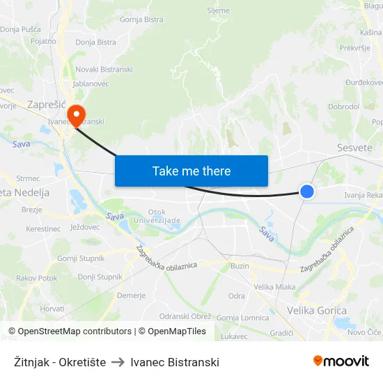 Žitnjak - Okretište to Ivanec Bistranski map