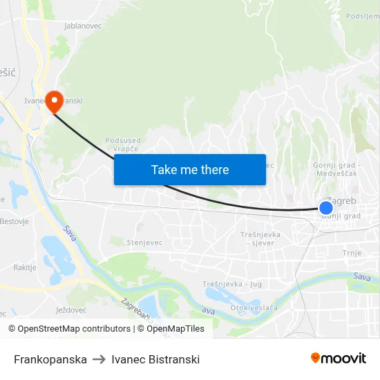 Frankopanska to Ivanec Bistranski map