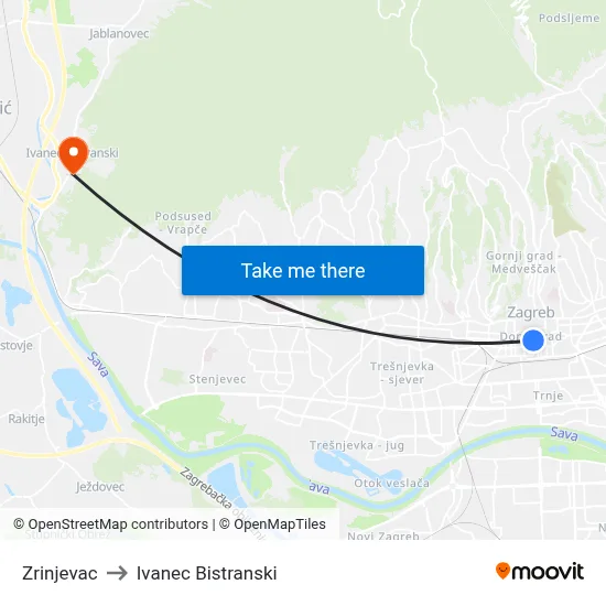 Zrinjevac to Ivanec Bistranski map
