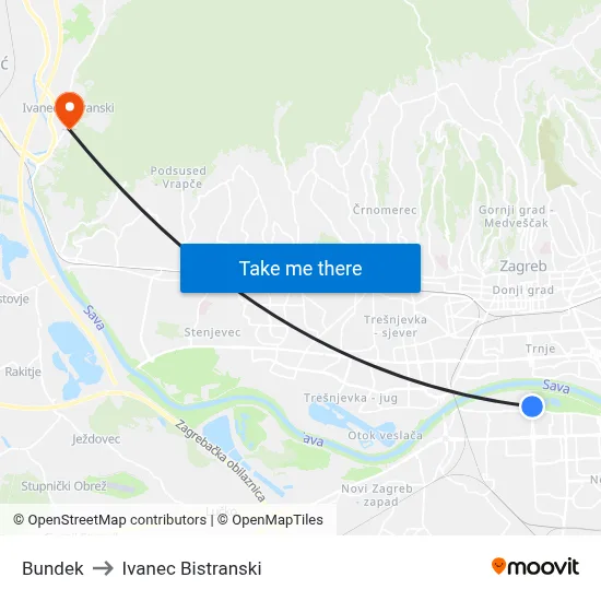 Bundek to Ivanec Bistranski map