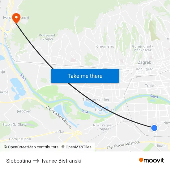 Sloboština to Ivanec Bistranski map