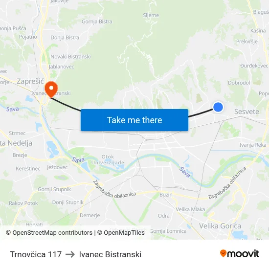 Trnovčica 117 to Ivanec Bistranski map