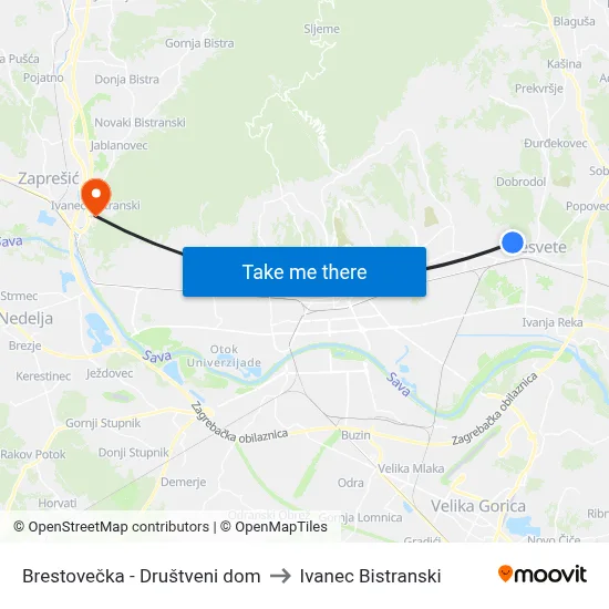 Brestovečka - Društveni dom to Ivanec Bistranski map