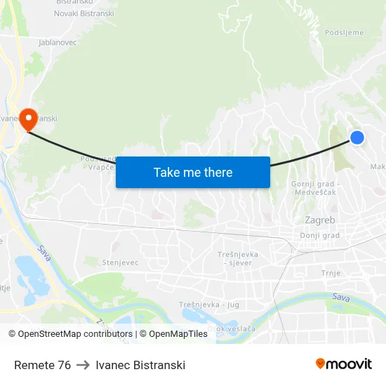 Remete 76 to Ivanec Bistranski map