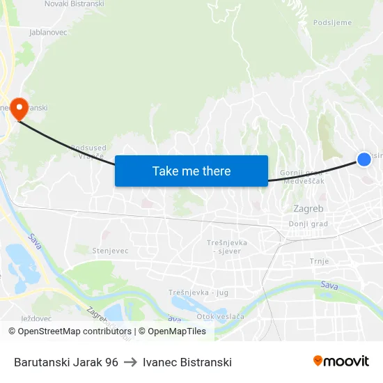 Barutanski Jarak 96 to Ivanec Bistranski map