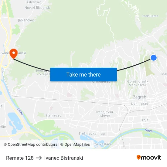 Remete 128 to Ivanec Bistranski map