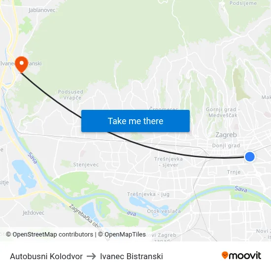 Autobusni Kolodvor to Ivanec Bistranski map